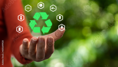 Hand holding recycle  recycling saving clean energy earth globe  reduce  reuse  environment  green  eco friendly  save planet  sustain  ecosystem.campaign save the earth  earth Day 22 April