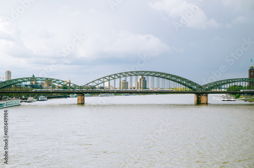 View landscape and cityscape of Koln city with rhine river at Hohenzollern bridge in Cologne, Germany © nikkimeel