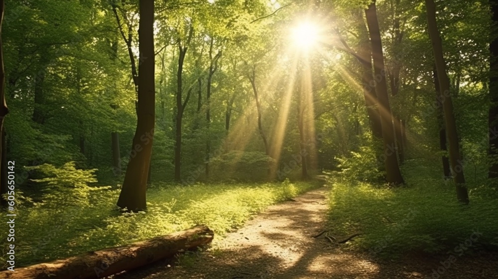 Obraz premium Forest landscape on a sunny day. Generative AI