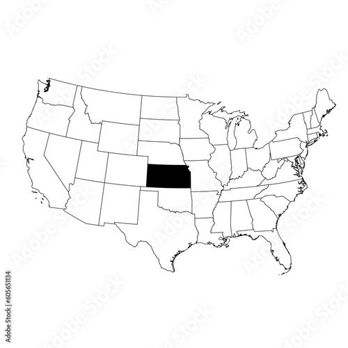 Vector map of the state of Kansas highlighted in black on the map of the United States of America.