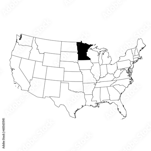 Vector map of the state of Minnesota highlighted in black on the map of the United States of America.