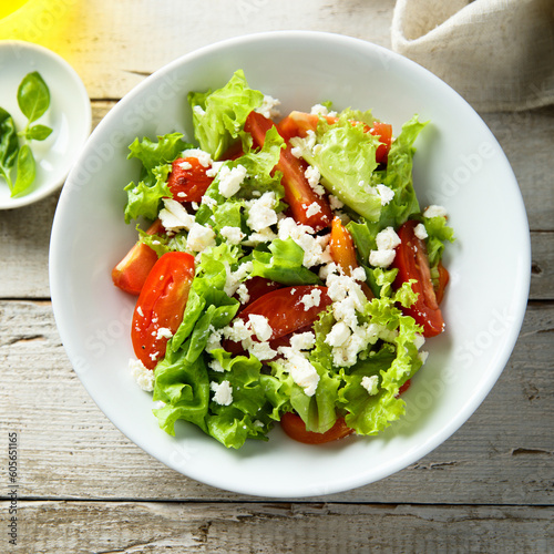 Healthy vegetable salad with Feta cheese