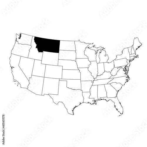 Vector map of the state of Montana highlighted in black on the map of the United States of America.