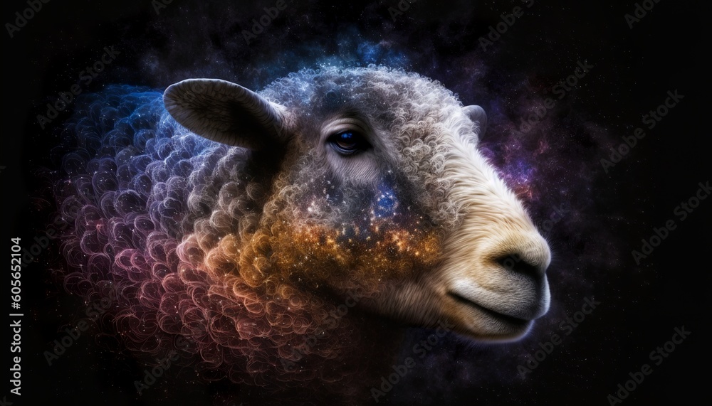 Fototapeta premium sheep's head depicted on a galaxy background