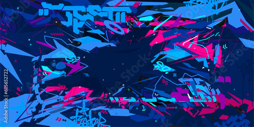 Sci-fi Tech Futuristic Metaverse Cyber Colorful Abstract Urban Street Art Graffiti Style Vector Illustration Template Background