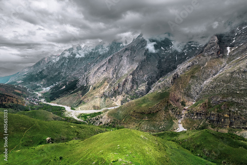 Bolkar General view during spring  green grass and snowy peaks  mountain range in central anatolia