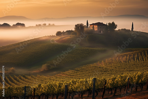 Beautiful morning in Tuscany Italy. Serene morning scene bathed in warm, golden light. Ai generated © twindesigner
