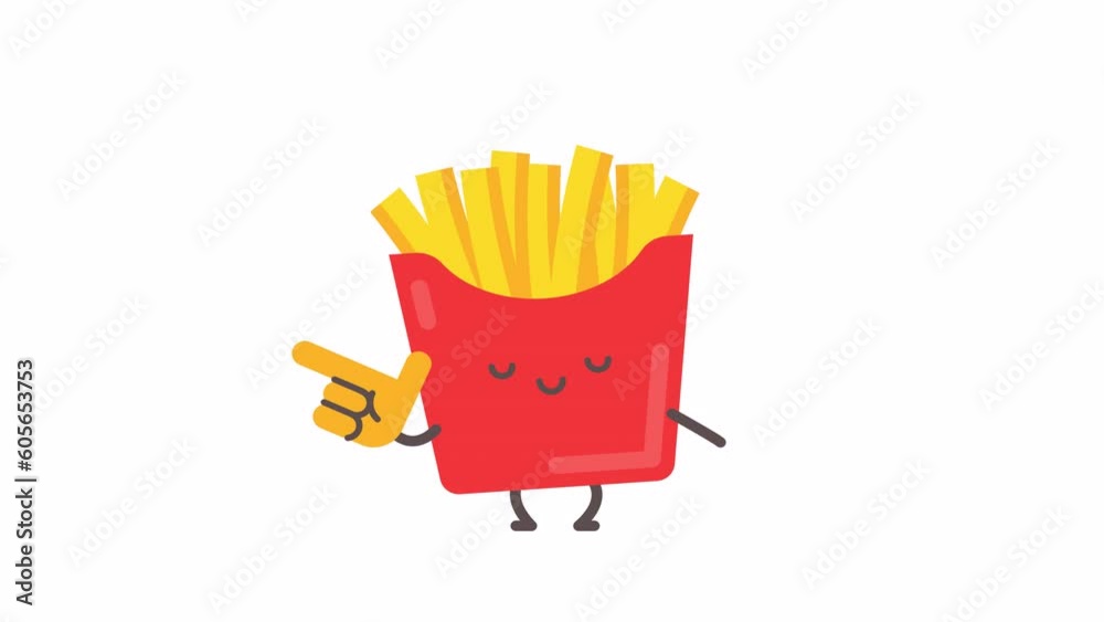 French fries character points finger at and smiles. Alpha channel French fries character points finger at and smiles. Alpha channel