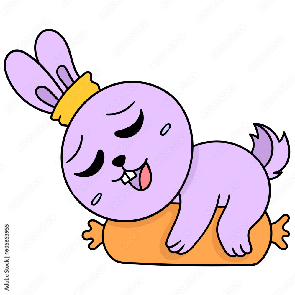 Naklejka premium Simple illustration of a cute rabbit sleeping on the bolster against a white background