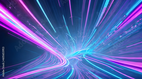 abstract futuristic background with pink blue glowing neon moving high speed wave lines and bokeh lights. Data transfer concept Fantastic wallpaper, Ai Generative