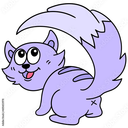 Simple illustration of a purple skunk animal against a white background