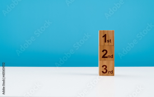 Wooden cubes with number 1st 2nd 3rd photo