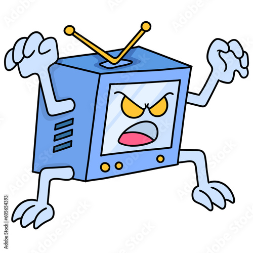 Vector of television monster cartoon with scary face wants to ambush