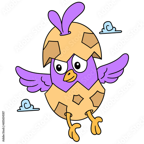 Vector of newly hatched chicken fly around the sky