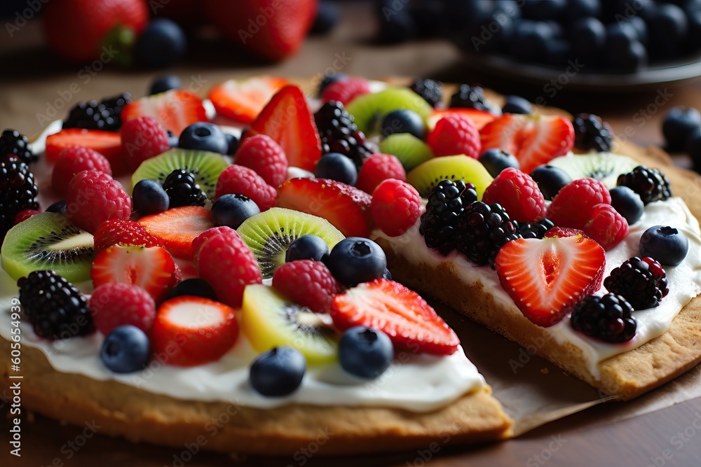 Greek yogurt granola fruit breakfast pizza. Generative AI