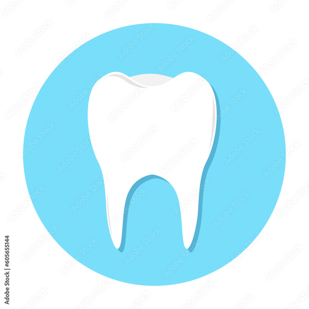 Digital render of a white tooth sign in a blue circle sign on a white background Digital render of a white tooth sign in a blue circle sign on a white background