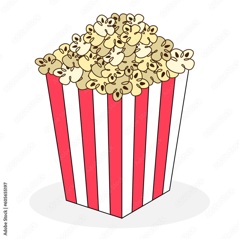 Digital render of a striped box of popcorn on a white background Digital render of a striped box of popcorn on a white background