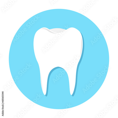 Digital render of a white tooth sign in a blue circle sign on a white background