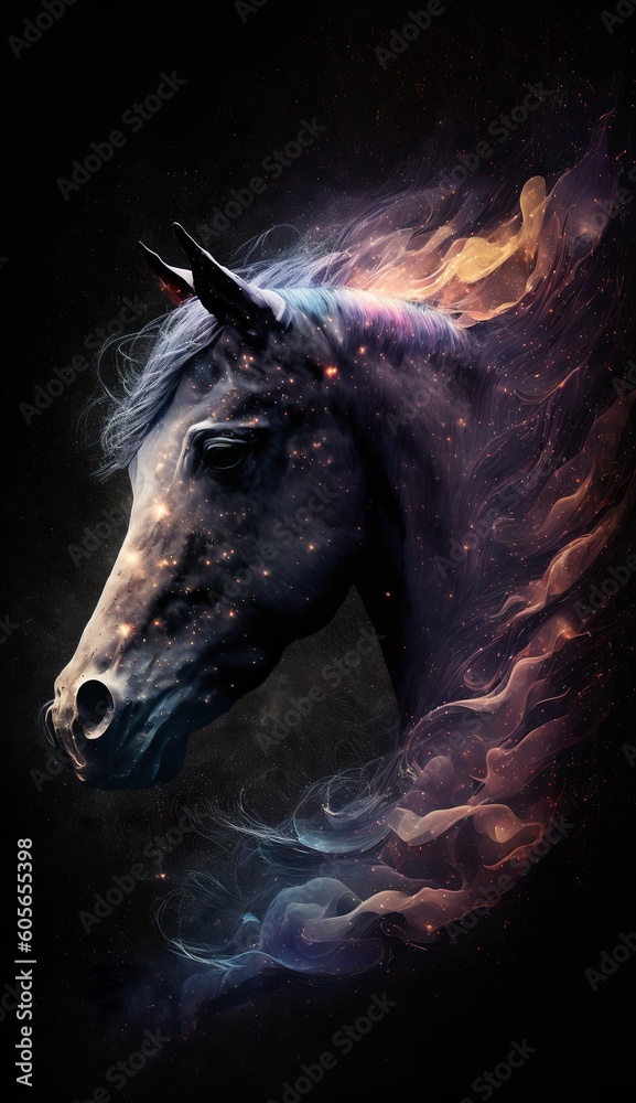 horse head with galaxy background