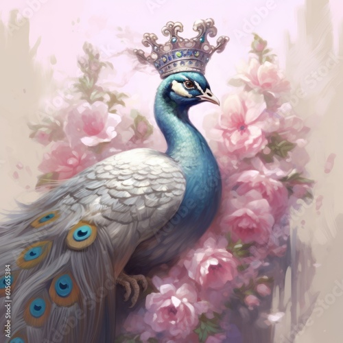  peacock with feathers, ai generative