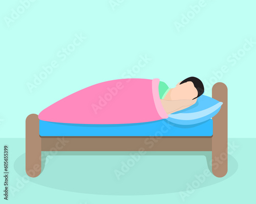 Editable design of a sleeping man in his comfortable bed