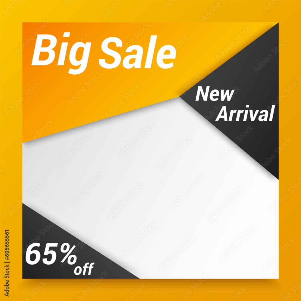 Editable template design of a sale banner with 65 percent off on a new arrival of a product Editable template design of a sale banner with 65 percent off on a new arrival of a product