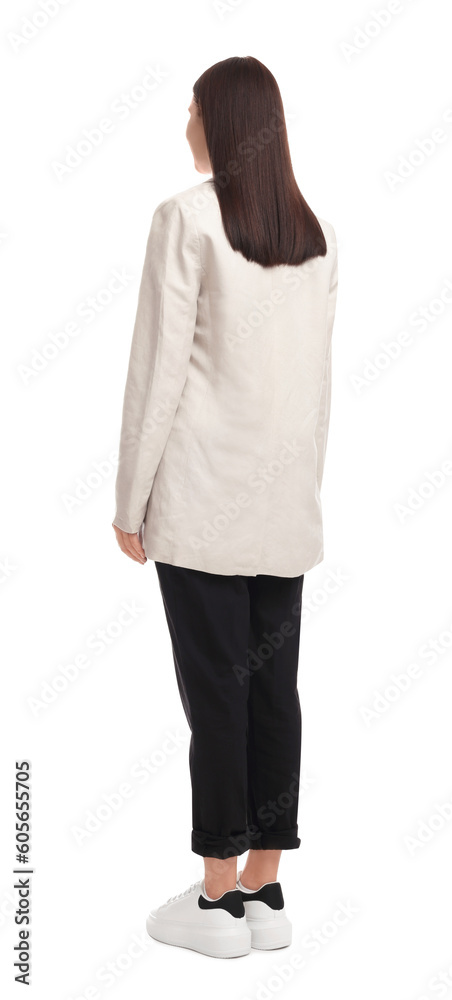 Young businesswoman in suit standing on white background Young businesswoman in suit standing on white background