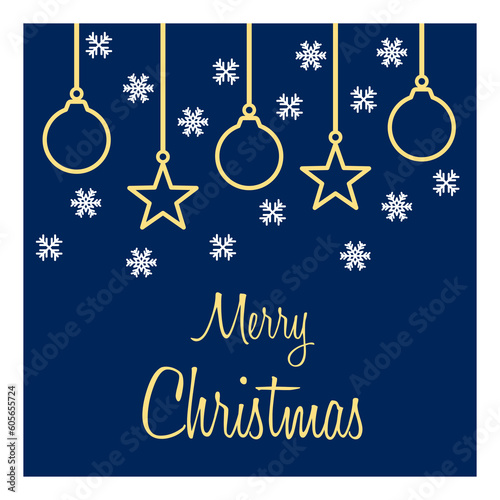 Banner template in blue with white snowflakes and Christmas tree decorations