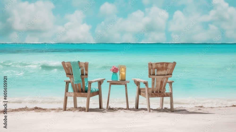 chairs on a beach, ai generative