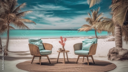 two chairs on the beach, ai generative © nataliya_ua