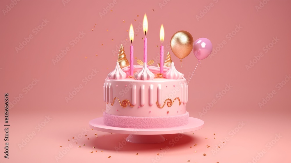 Admire a beautiful birthday cake, candles aflame, majestically poised against twinkling festive lights. AI-generated. Admire a beautiful birthday cake, candles aflame, majestically poised against twinkling festive lights. AI-generated.