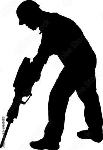  Construction Man Using Drill Machine Silhouette Vector Illustration, Construction Worker Operating Drill Machine