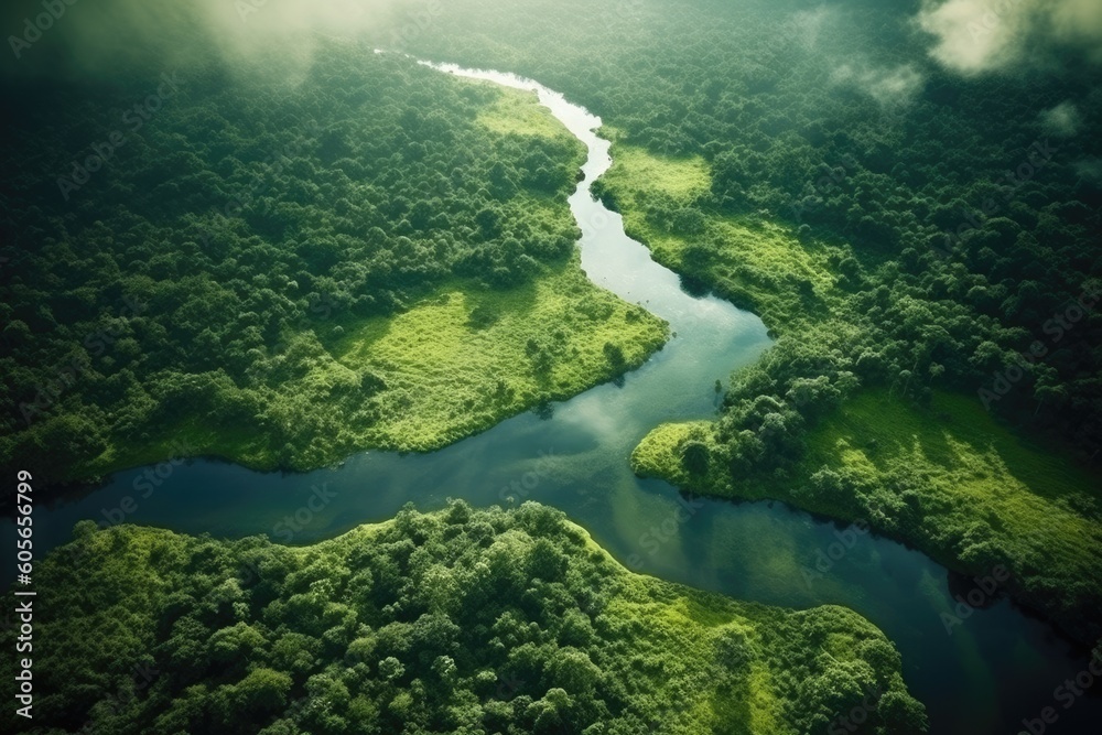 aerial view of the river, ai generative