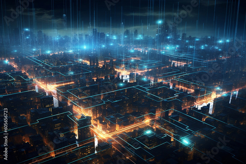 Futuristic city of information flow. Generative AI