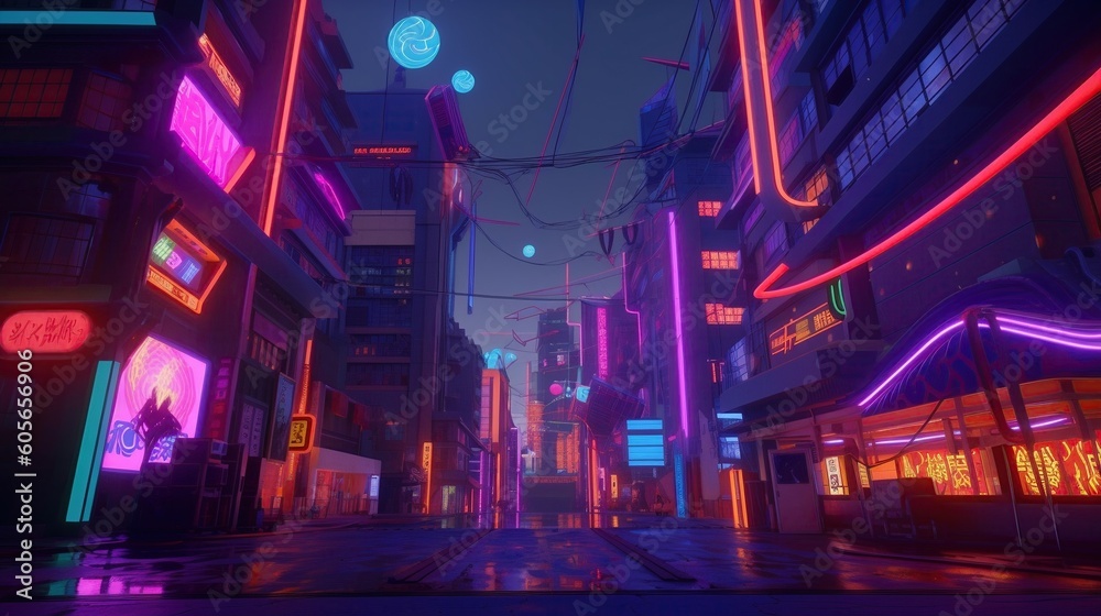  a cyberpunk landscape neon color futuristic 