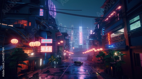 3d render of a cyberpunk landscape neon color futuristic 