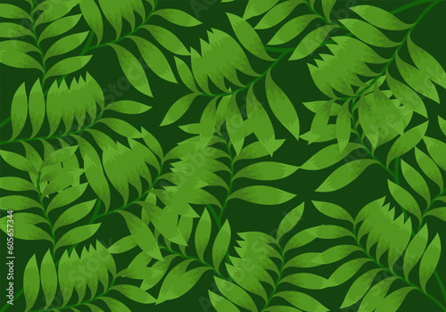 Vector illustration of vibrant tropical green leaves pattern