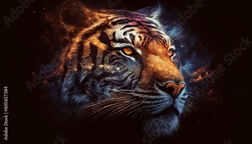 tiger head with galaxy background
