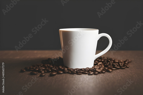 Cup of coffee with beans mockup image ai generative