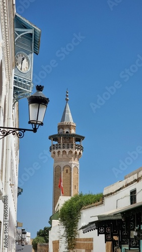 View of Hammouda Pacha Mosque against the background of the blue sky. Tunis, Tunisia. photo