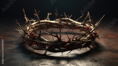 Crown thorns as symbol of passion, death and resurrection of Jesus Christ, ai generative