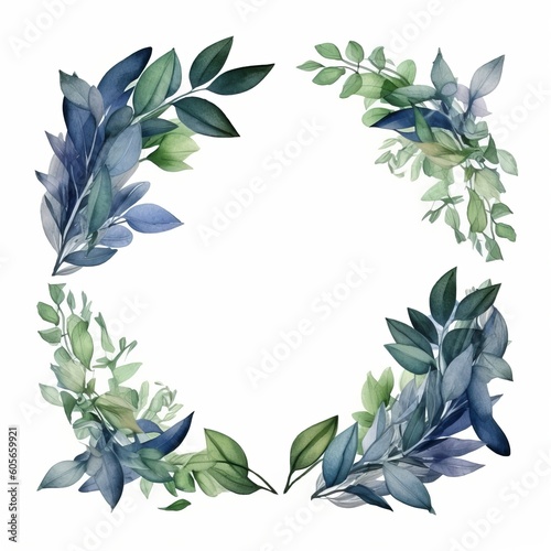 Watercolor painting leaf illustration for logo - Leaves frame in the shape of a circle  isolated on white background  Generative Ai 