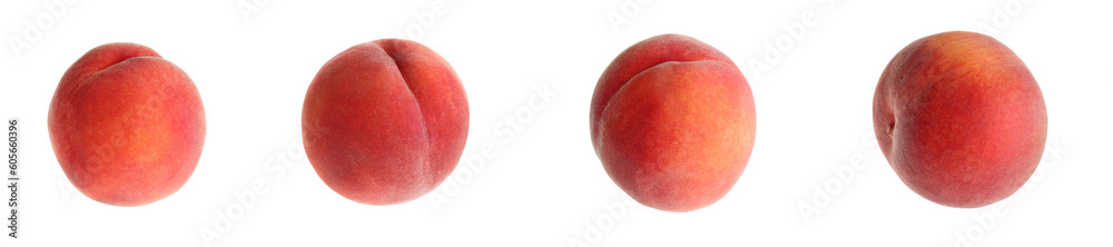 Set of fresh peaches on white background Set of fresh peaches on white background