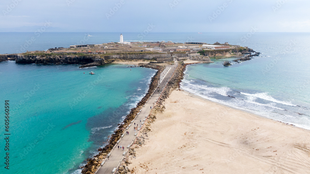 Tarifa, Spain. Southernmost Point of Continental Europe. Aerial view, Drone Photo
