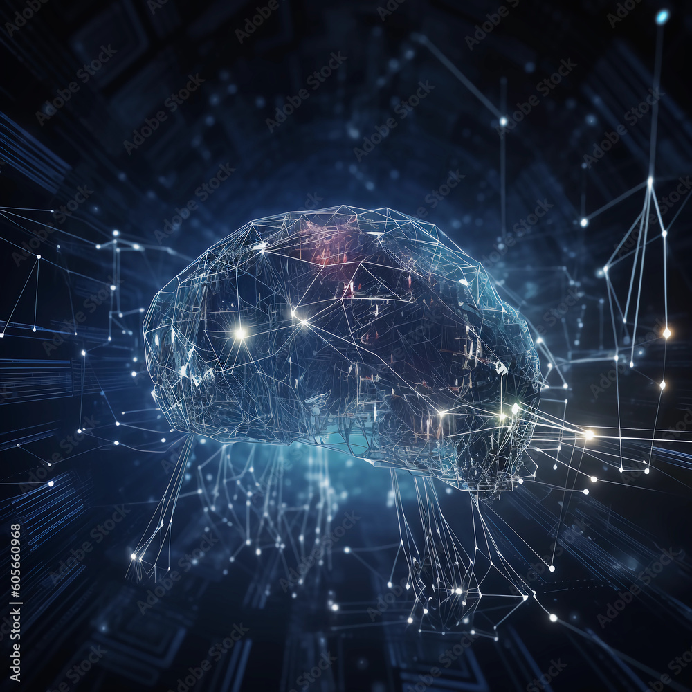 digital brains unleashing the potential of 3D science, technology AI analysis, automation, big data, business, cloud computing, communication,  creativity, cyber, and deep learning Generative AI 