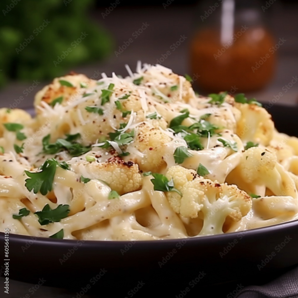 Keto Creamy Cauliflower Alfredo. Low Carb Recipe Generative AI Art Keto Creamy Cauliflower Alfredo. Low Carb Recipe Generative AI Art