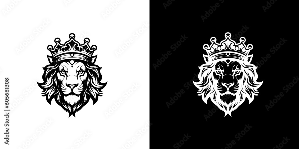 Fototapeta premium Royal king lion crown symbol. Elegant black Leo animal logotype. Premium luxury brand identity icon. Vector illustration design template