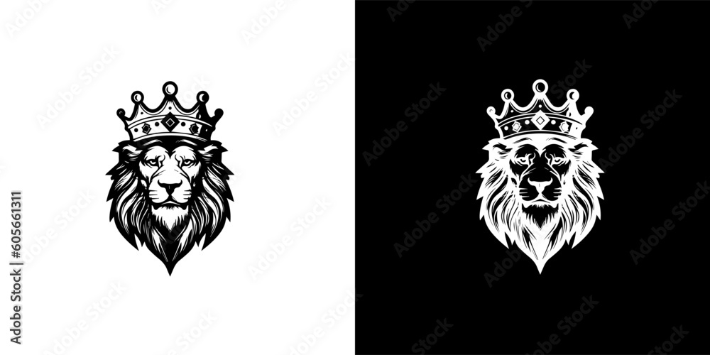 Fototapeta premium Royal king lion crown symbol. Elegant black Leo animal logotype. Premium luxury brand identity icon. Vector illustration design template