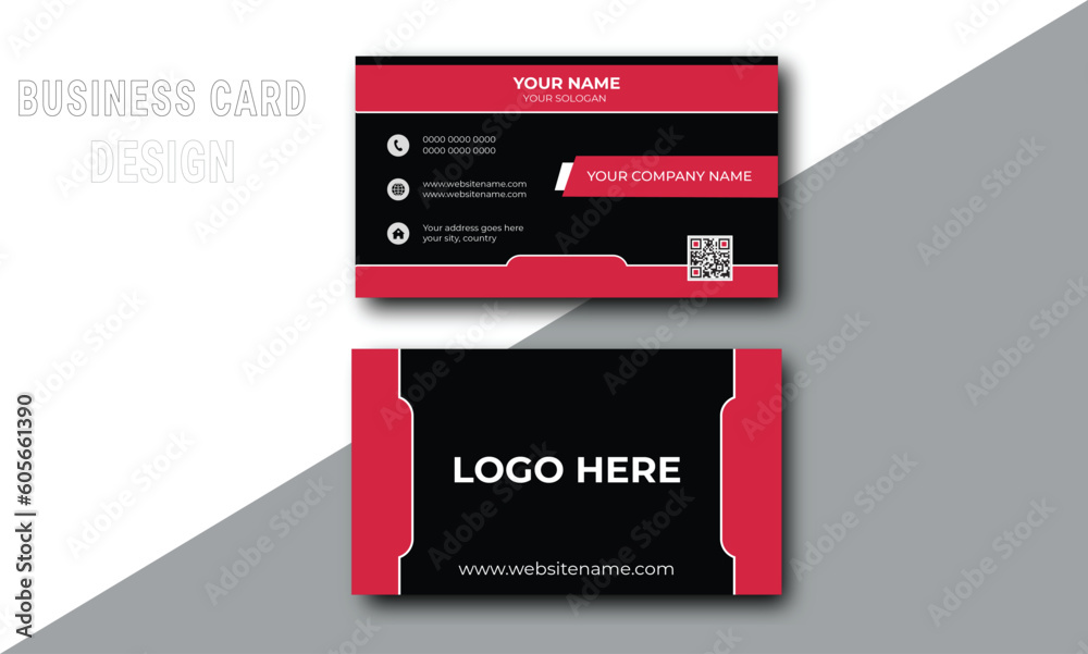Modern and simple business card design with  red color professional business card design .Personal visiting card with company logo. 

