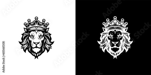 Royal king lion crown symbol. Elegant black Leo animal logotype. Premium luxury brand identity icon. Vector illustration design template